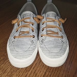 Gray striped Sperry sneakers